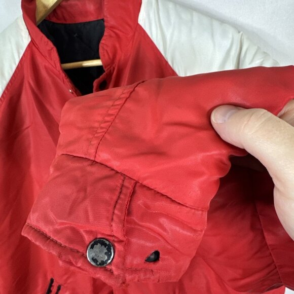 Vintage 1973–74 Sportsmen Red Varsity Jacket Raglan Sleeve Distress Streetwear L - Picture 3 of 10